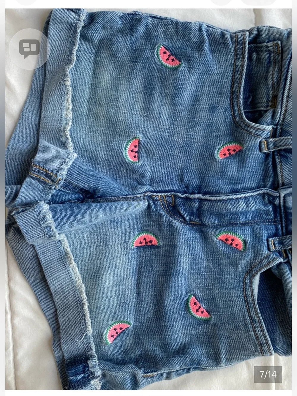 GAP Blue Denim Shorts with Pink Watermelon Embroidery